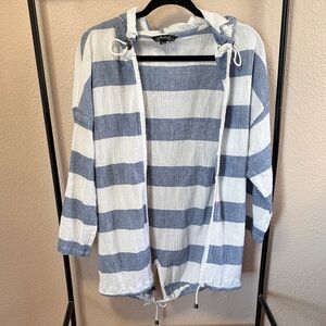 CHARLIE B Blue and White Hooded Top